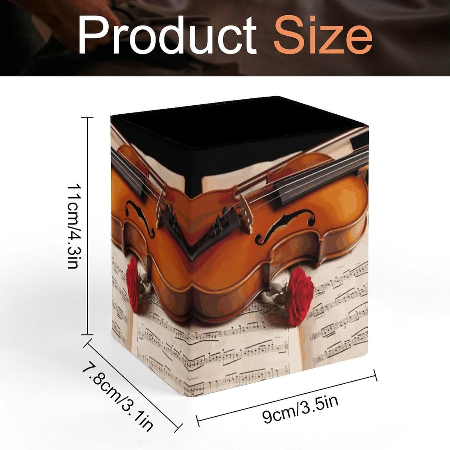 Violin Sheet Music Pen Holder Square Leather Pencil Cup Modern Pencil Holders Desk Caddy Stationery Organizer Makeup Brush Holder Desktop Organizer for Office Home Desk Accessory image 2