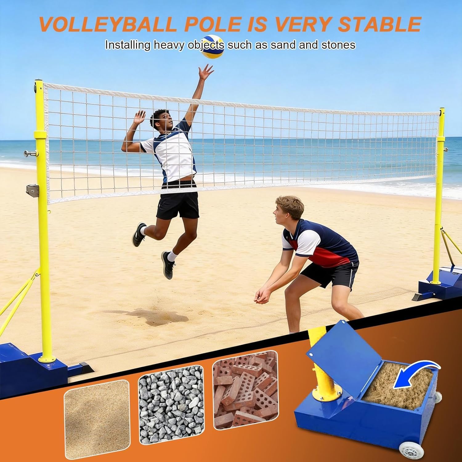 Adjustable Dual-Sport Net System W/Wheels - Heavy-Duty Volleyball & Badminton Set for Backyard, Indoor & Outdoor Use | 4 Height Options (5ft-6.9ft)