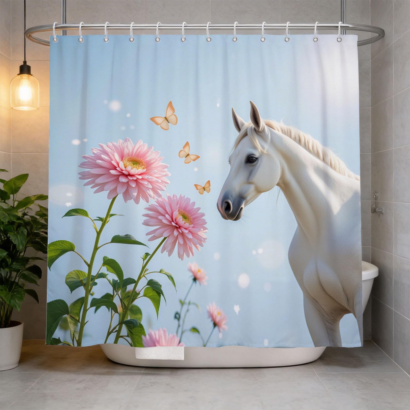 Hongduo 3D Horse Animal Shower Curtain for Stalls Bathtubs Animal Bathroom Decor Shower Curtain Set Polyester Fabric Waterproof 200x200cm/79X79 Inch with Hooks