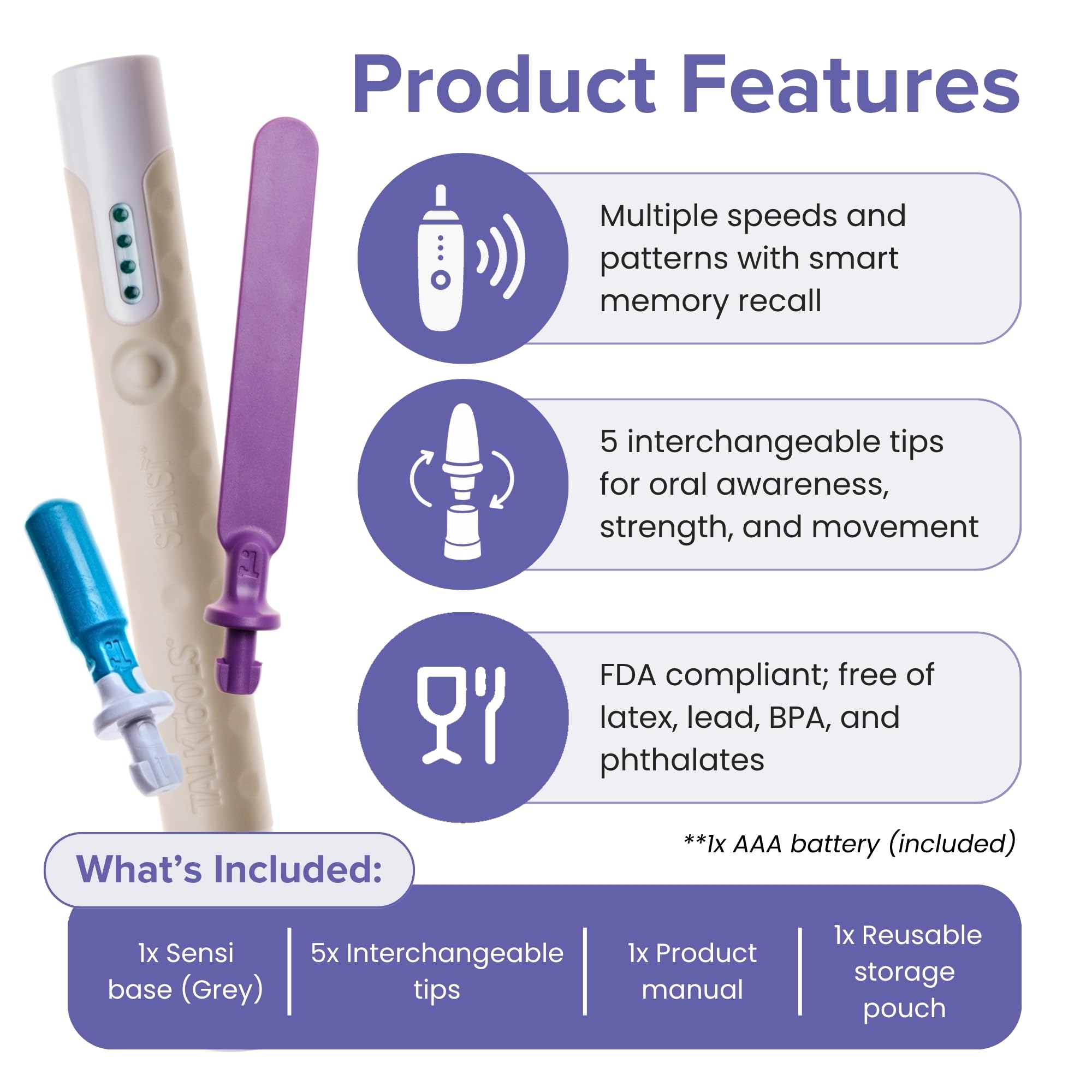 TalkTools Sensi Kit d'intégration sensorielle – Outil sensoriel oral avec nouvelle base ergonomique | Améliore les compétences de morsure et de mastication, la coordination de la mâchoire et la