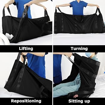 LOSCHEN Positioning Bed Pad with Handles,Patient Transfer Board with Handles,Suitable for Obese People,Elderly People and Patients (102 * 147cm,Black)
