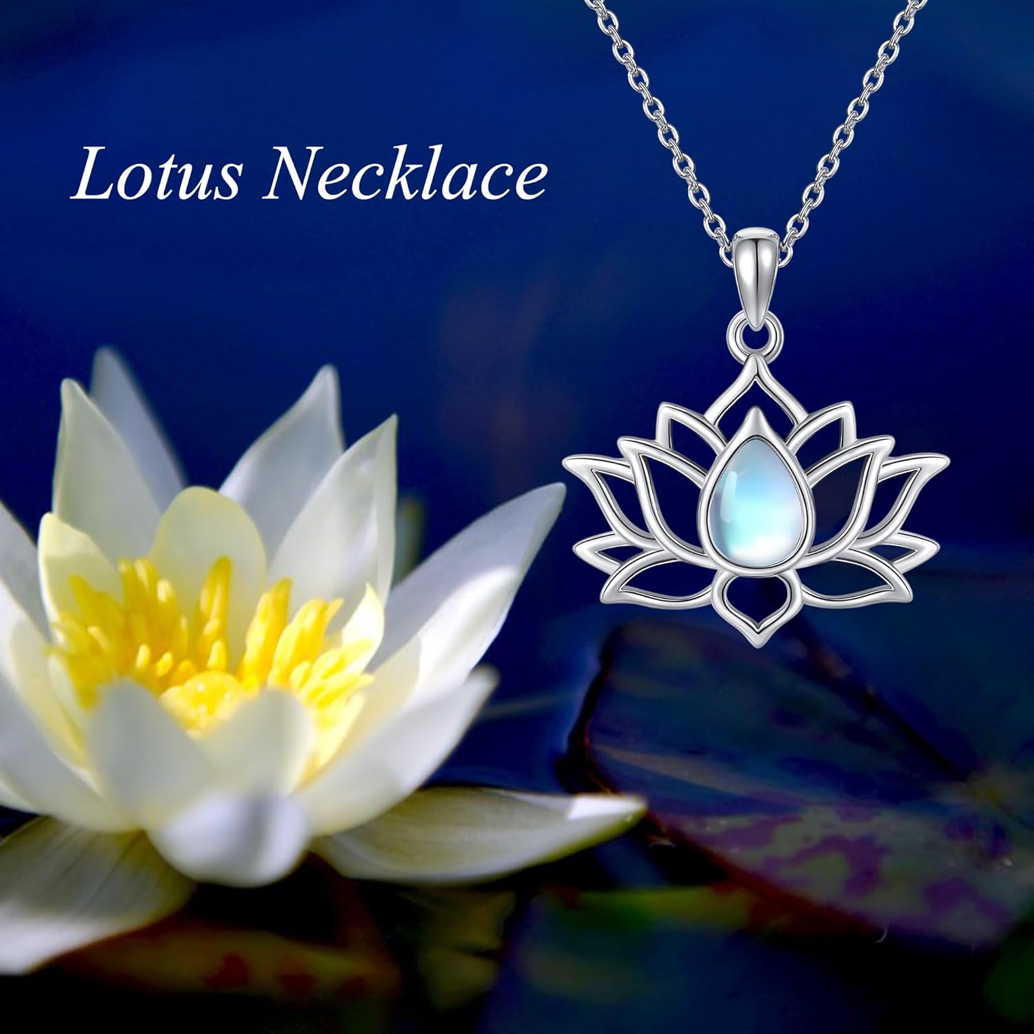 Lotus Necklaces 925 Sterling Silver Lotus Flower Necklace Moonstone Lotus Jewelry Gifts for Women - Image 6