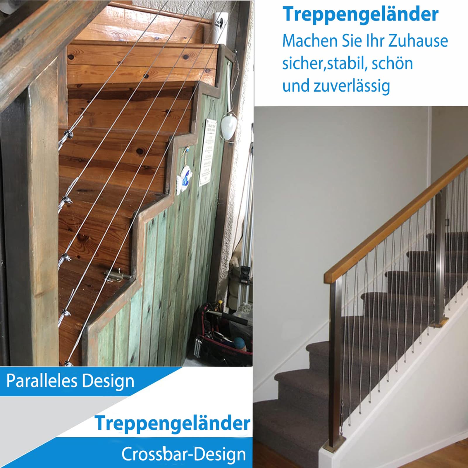 AMLOOPH 50m Edelstahl Drahtseil 2mm Rankhilfe Set für Garten mit M5 Seilspanner & Drahtseilklemmen – Gardinenseil, Stahlseil mit Ösen, Spanndraht für Rankgitter, Hängelampe, Seilspanngarnitur Außen