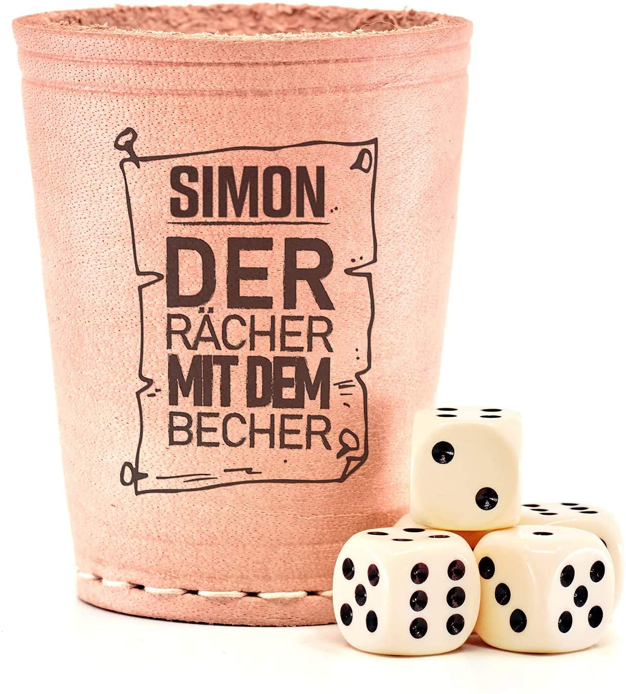Leder Würfelbecher mit Gravur | Ihr Name + div. Motive zur Auswahl | inkl. 5 Würfel