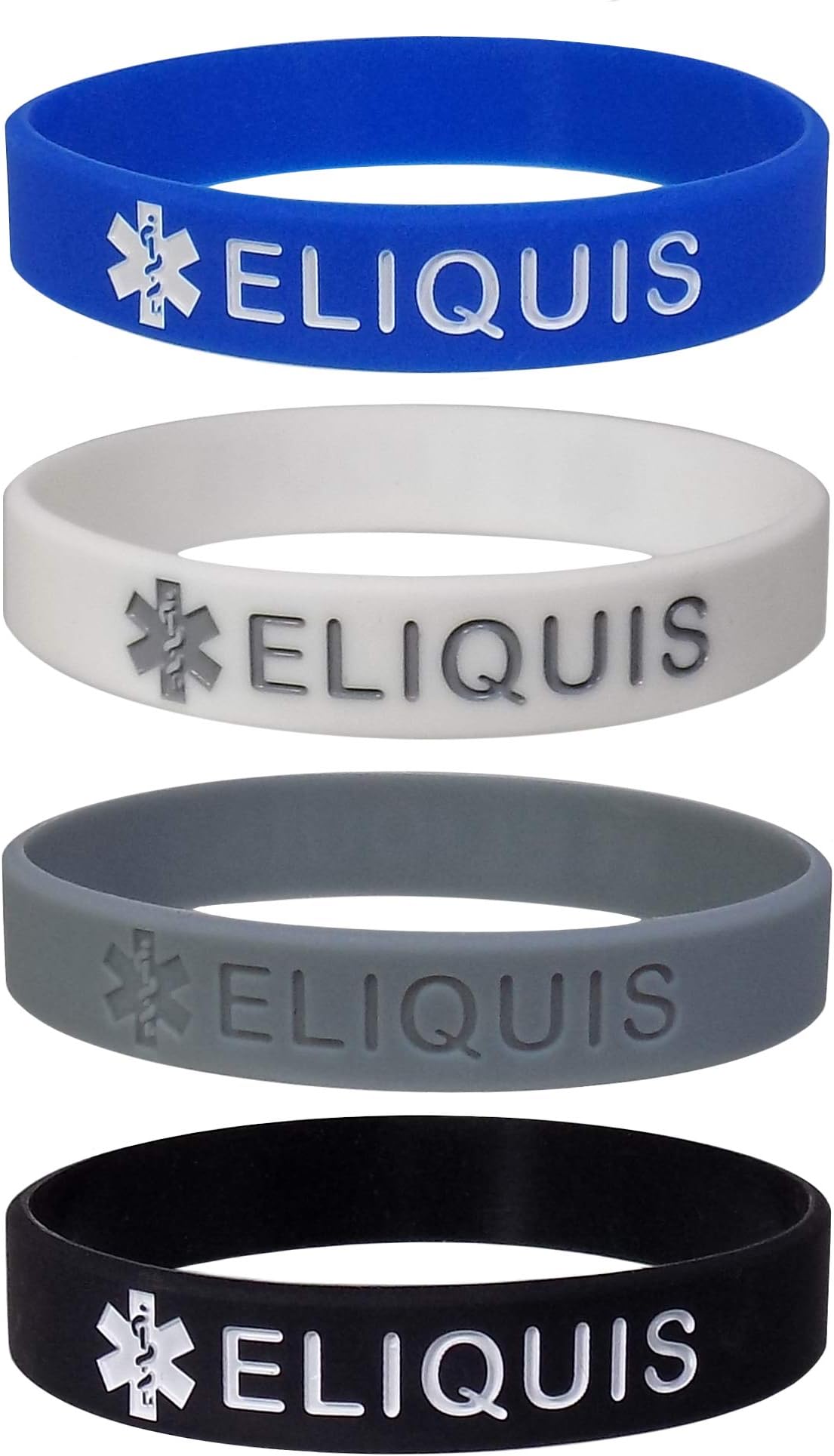 "ELIQUIS" Medical Alert ID Silicone Bracelet Wristbands 4 Pack
