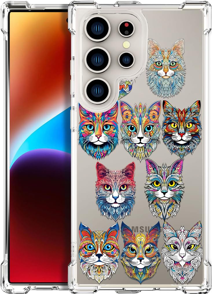 ENDIY Compatible with Samsung Galaxy S24 Ultra Cases with Design, Cute Transparent Designer Phone Case for Women Girls Girly with Heavy Duty