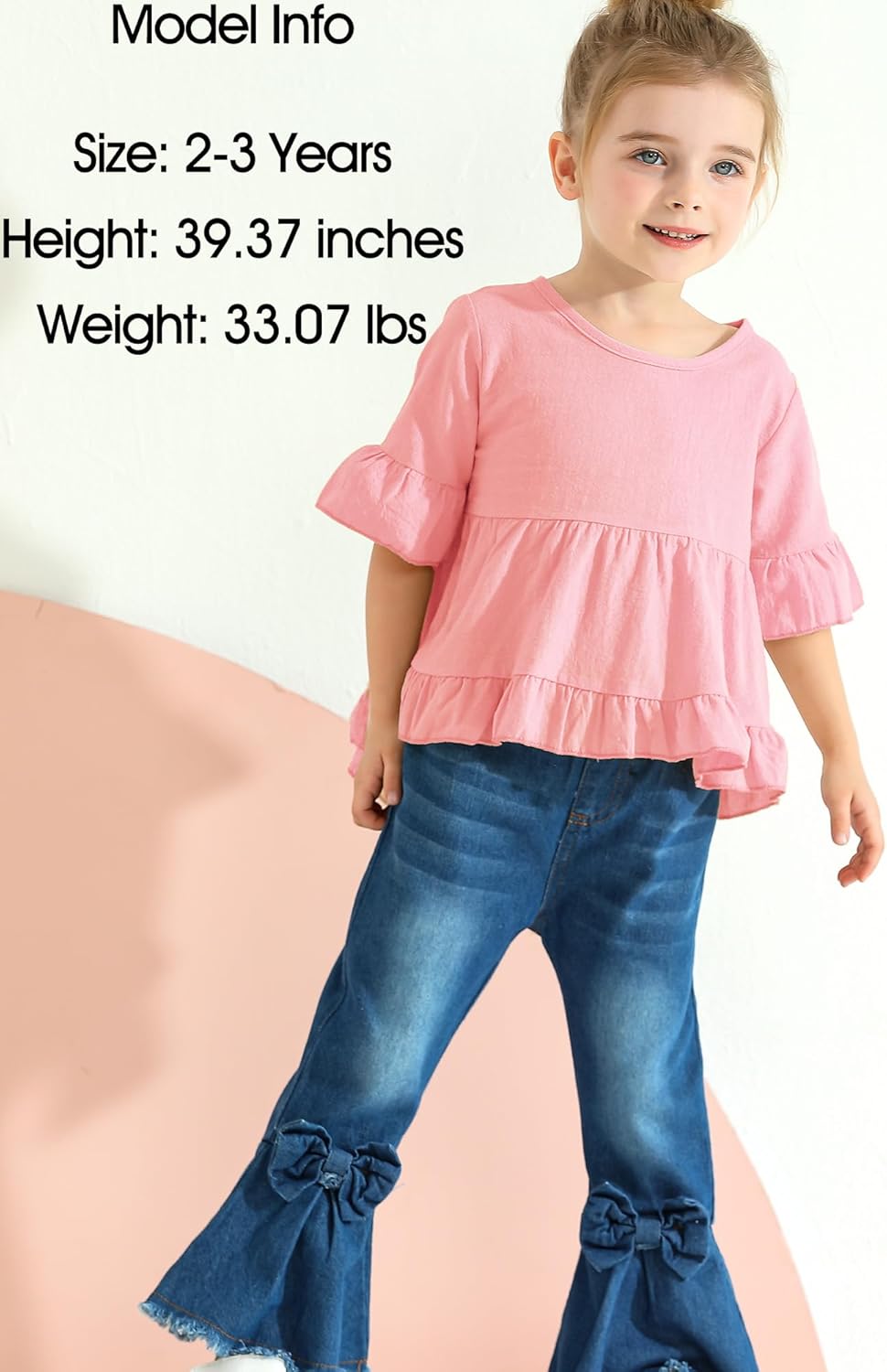 Kucnuzki Toddler Baby Girls Clothes Long Sleeve Shirt Top Flare Denim Jeans Cute Outfit Baby Girl Fall Winter Clothes - Image 2