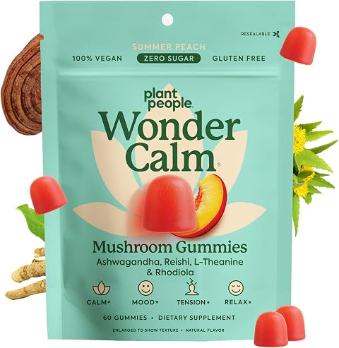 Plant People WonderCalm Mushroom & Ashwagandha Gummies, Peach Flavor 60ct