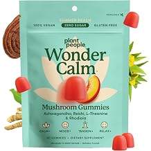 Plant People WonderCalm Mushroom &amp; Ashwagandha Gummies, Peach Flavor 60ct | Natural Calm Gummies to Ease Stress &amp; Boost Mood for Adults Without Sugar, Gluten or Artificial Colors, Vegan-Friendly