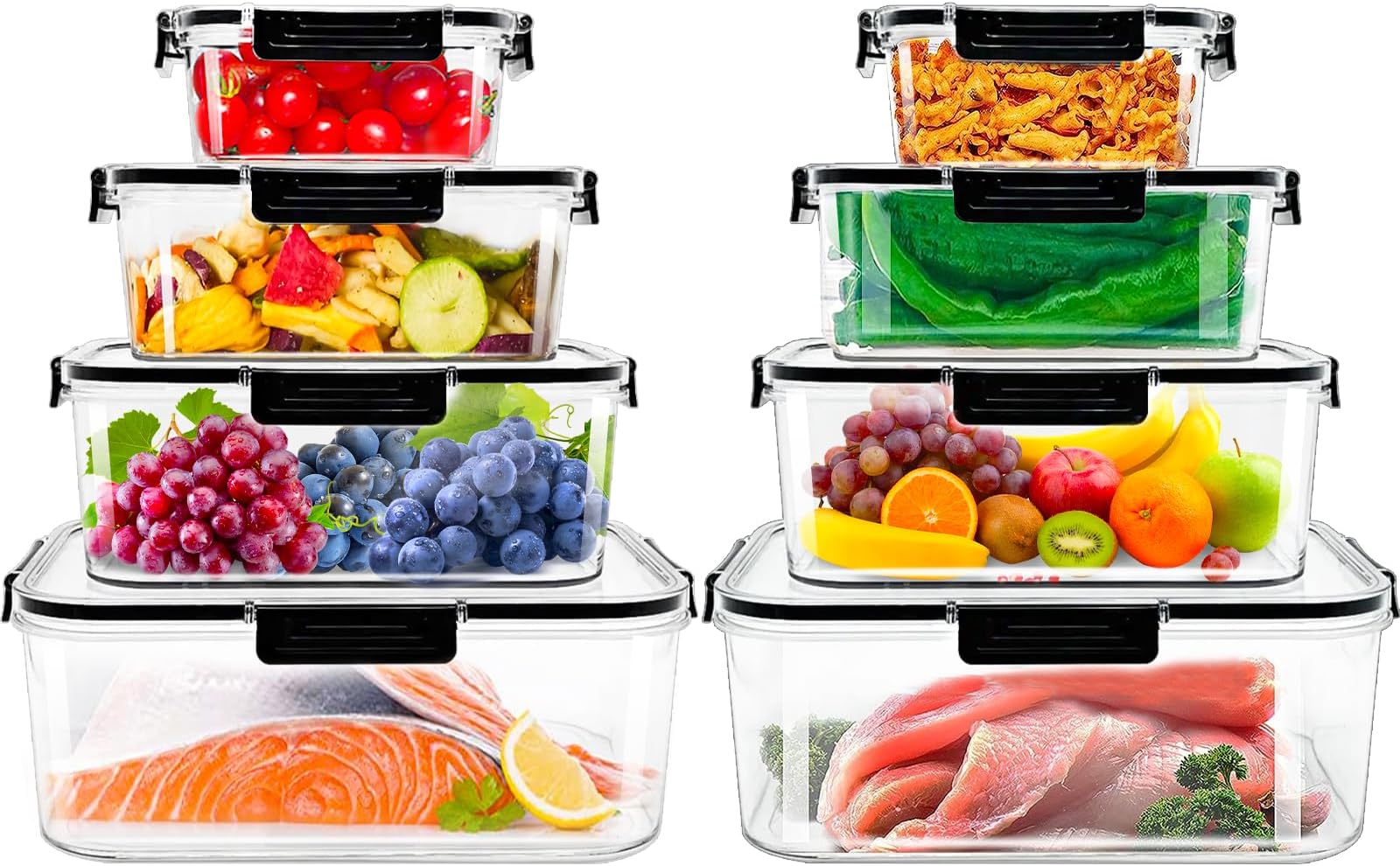 UCHUANG Food Storage Container Set with Upgraded Snap Locking Lids, Reusable BPA Free 100% Leakproof Airtight Plastic Meal Prep Organizer for Freezer - 8 Pack