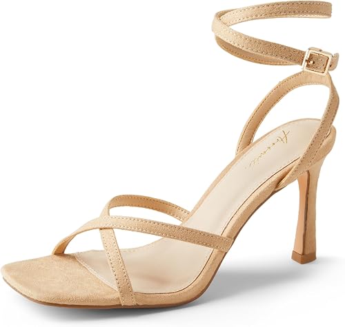 Arromic High Heels for Women Strappy Stilettos Square Open Toe Buckle Ankle Stra