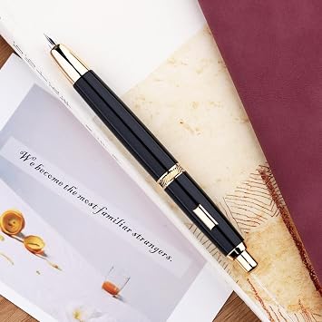 Majohn A1 Press Fountain Pen Fine Nib with Converter, Retractable Black Golden Writing Set (No Clip Version)