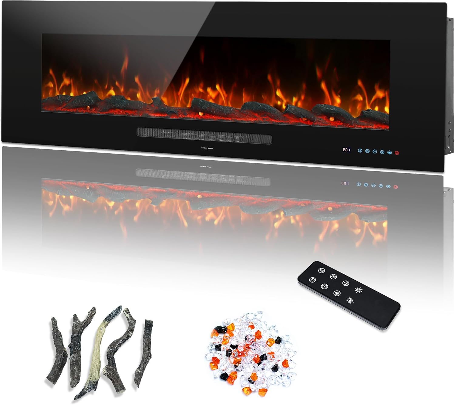 50" Electric Fireplace, Recessed & Wall Mounted Fireplace Heater 13 * 13 Colors Flame &Fuel Bed w/5 Dimmer, Touchscreen &Remote Control Temp, Overheating Protect, Hardwired, 1500W, Black