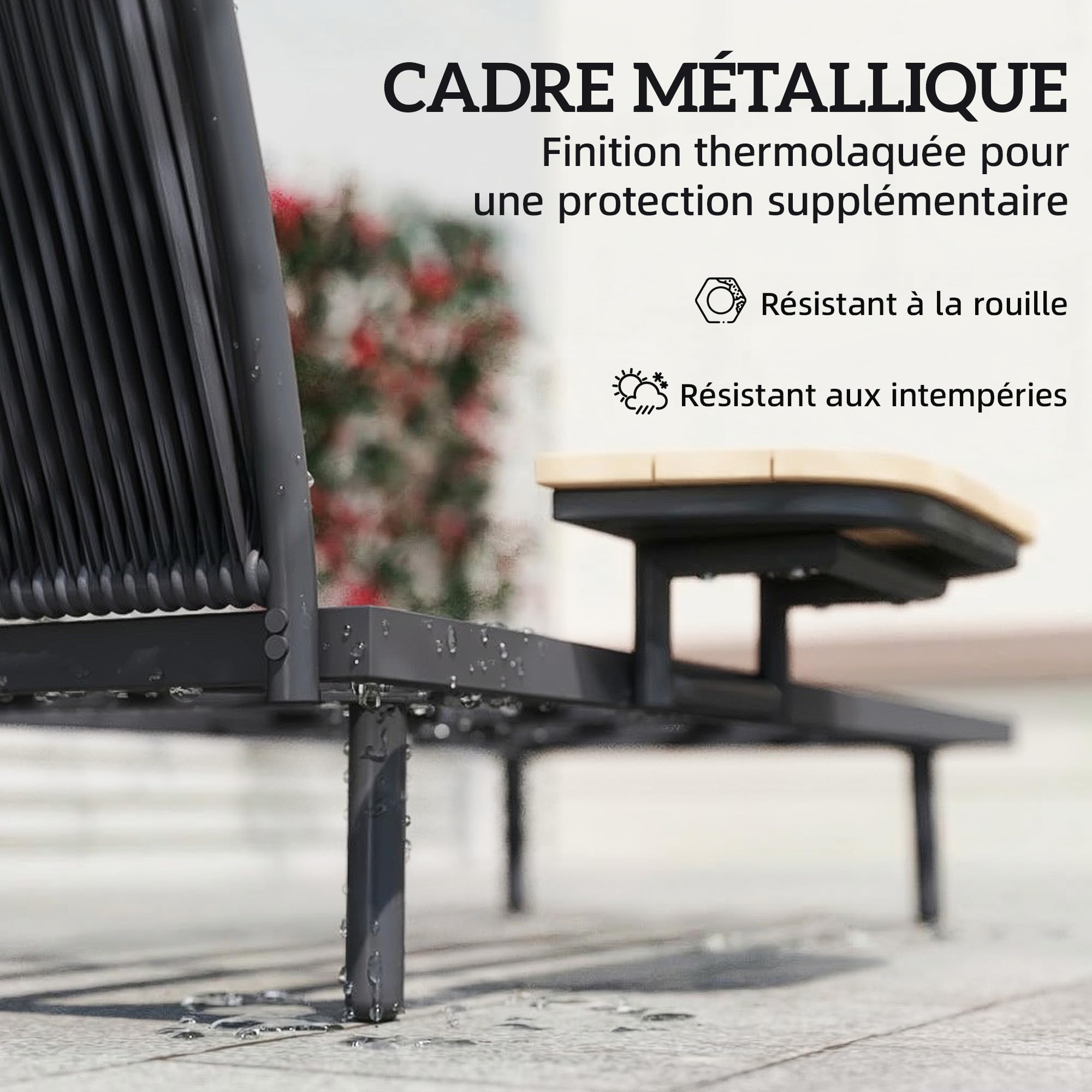 Outsunny Chaise Longue de Jardin Bain de Soleil Étagère Latérale Gris
