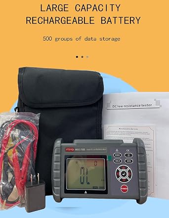 DC Low Resistance Meter Tester Equipotential Tester Micro Ohmmeter with 0.001m to 300.0K Resolution 1u Accuracy 0.1% 500 Groups Data Storage USB Interface for Winding Coils Milliohm Meter