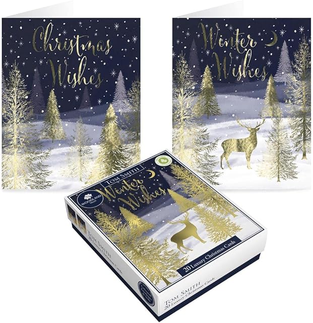 Tom Smith 20 Boxed Luxury Christmas Cards Evening Winter Wishes Design