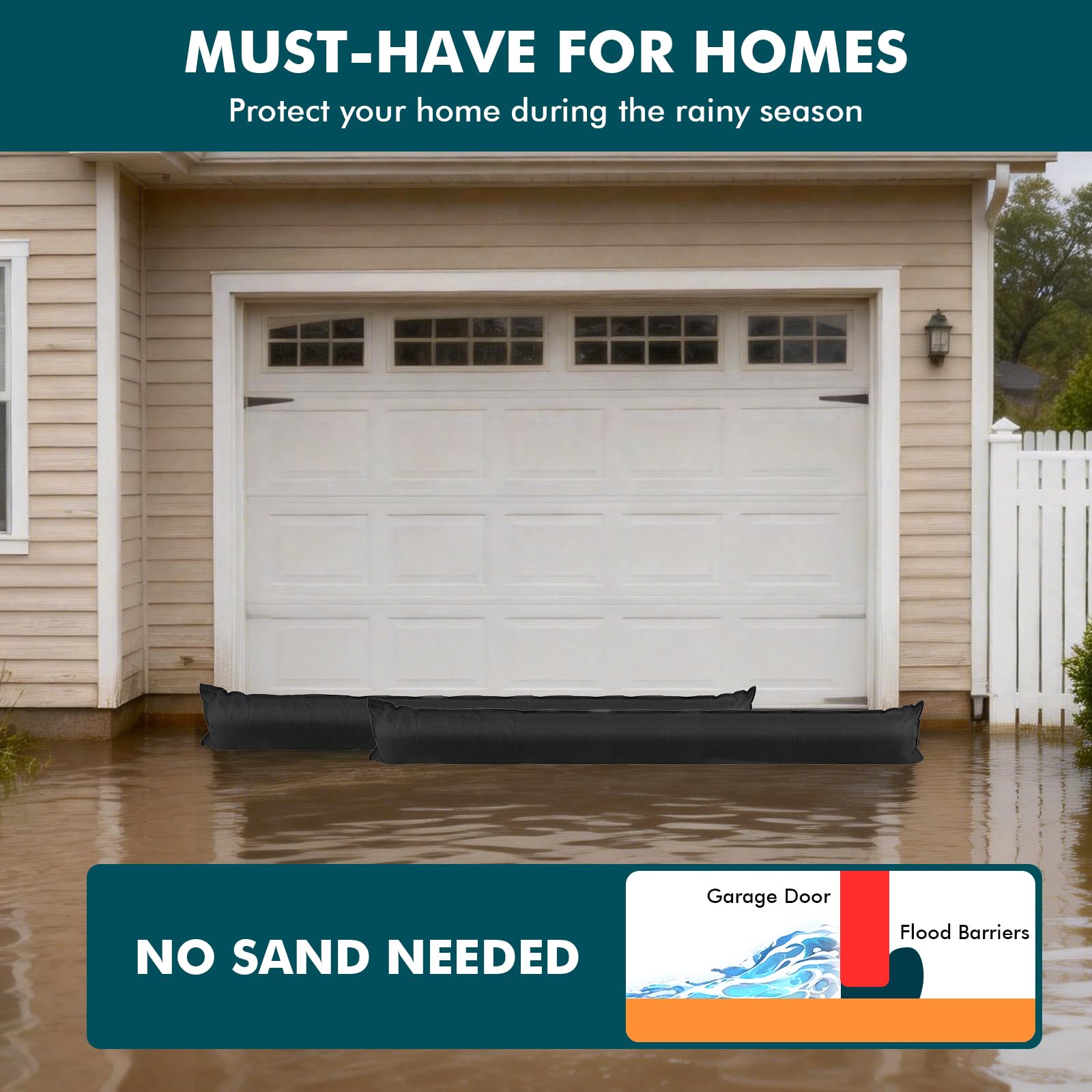 Lot de 4 barrières d'inondation activées par l'eau de 150 cm pour portes d'entrée, barrière de protection contre les inondations pour garage et cave