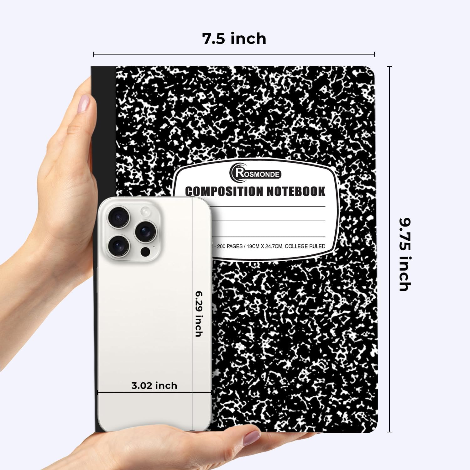 Rosmonde 5000 Pack (Pallet) Composition Notebook Bulk, College Ruled Sheets, 100 Sheets (200 Pages), 9-3/4 x 7-1/2, Bulk Supplies for Schools, Black Marble Notebooks, 4-7 Days Transit
