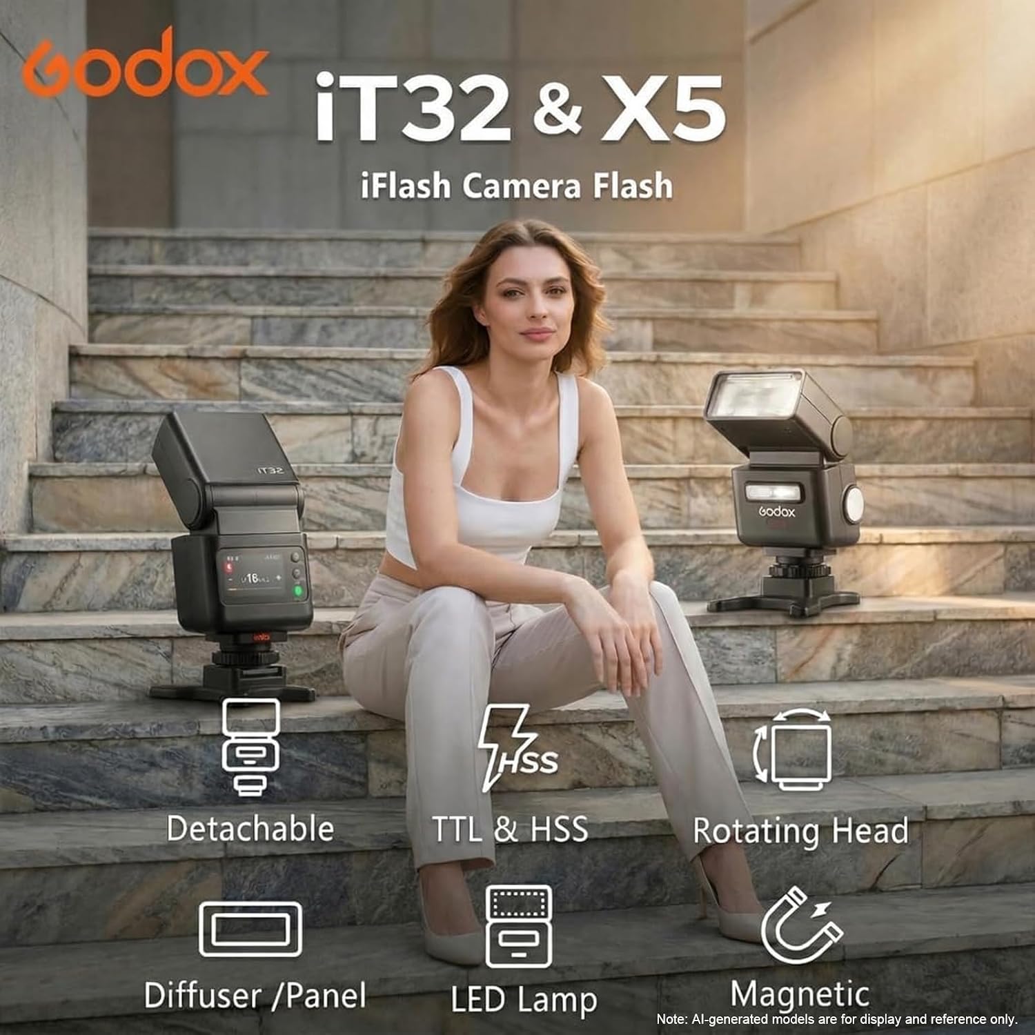 Godox IT32 TTL Mini Camera Flash with X5C Wireless Flash Trigger for Canon Cameras,Magnetic Hotshoe & Trigger 2-in-1,2.4G Wireless,GN18, Recycle Time 1.5s, Touch Screen,LED Modeling Light