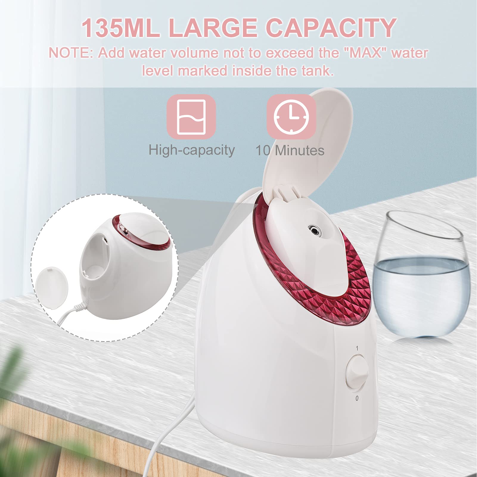 Sauna Facial Vaporizador Facial Nano Ion Cálido Niebla Humidificador Facial Humidificador Facial Vapor Filtro UV Limpieza Facial Profundidad Poros Hidratante Cara SPA