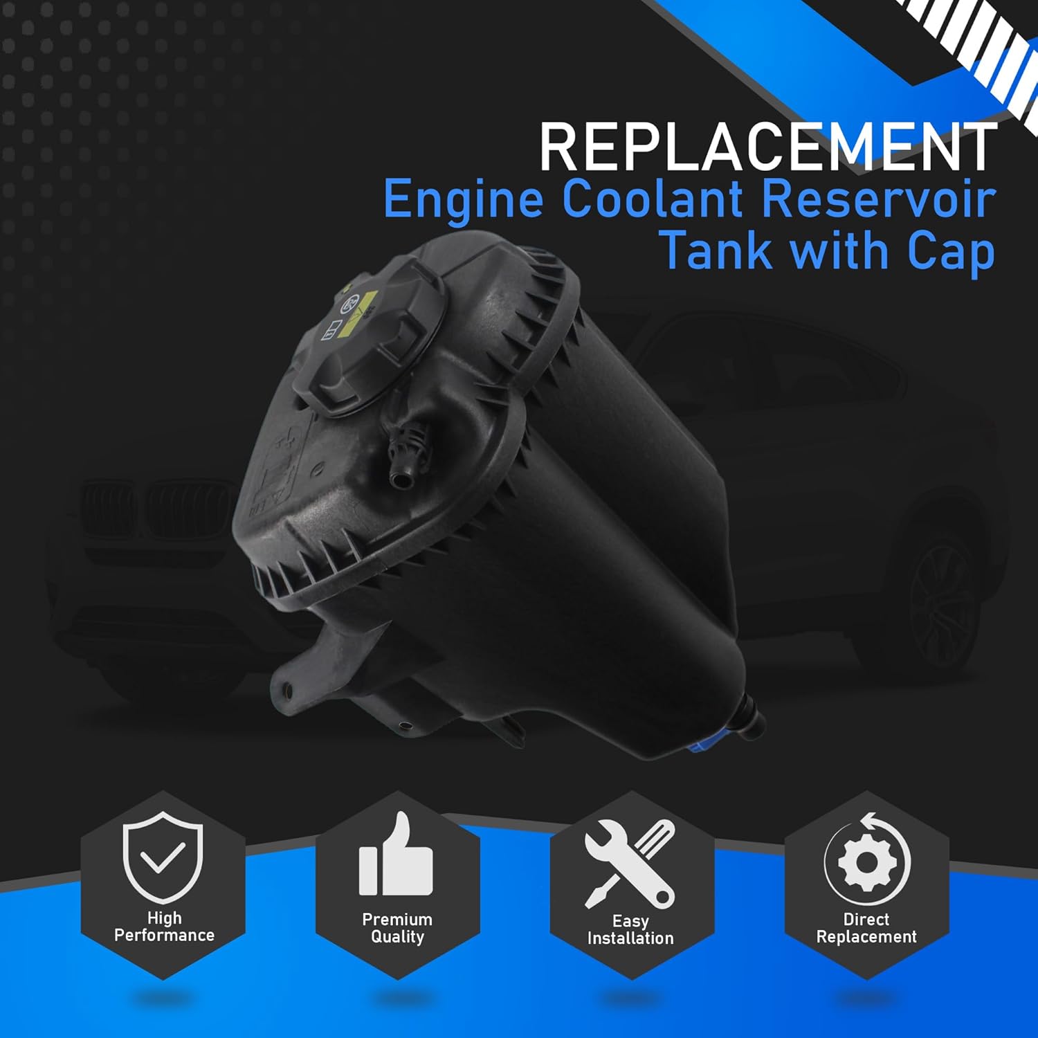 Engine Coolant Reservoir Tank with Cap Compatible with 2007-2018 BMW X5, 2008-2019 BMW X6, Coolant tank Replaces 603-361 17137552546