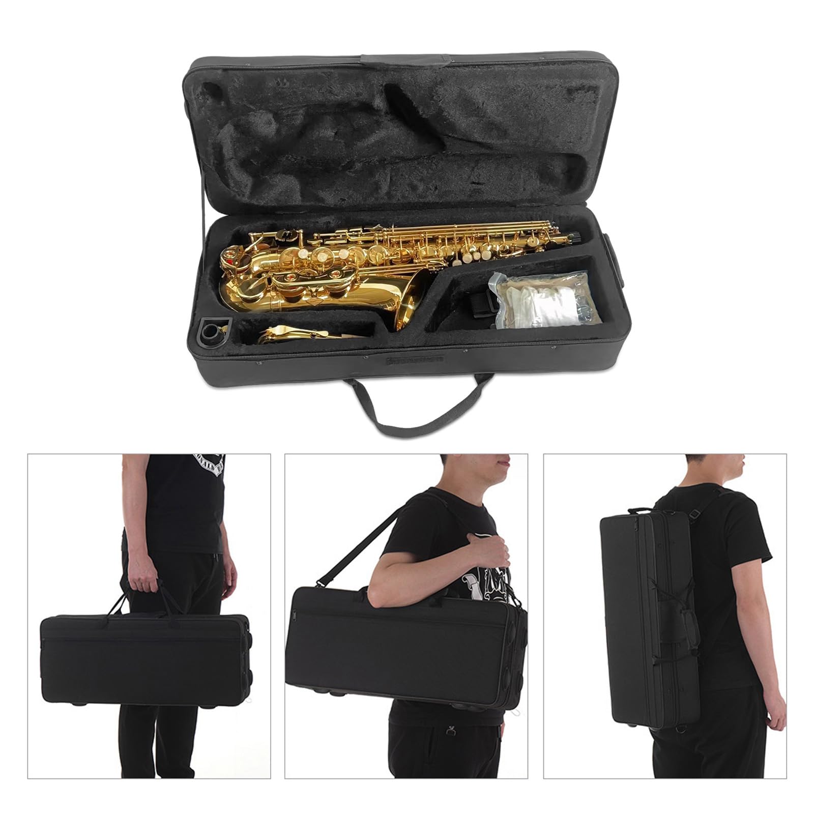 Sassofono Contralto, Mi Bemolle Sassofono Tenore Studente Saxofon Lacca Dorata Sax Contralto per Principianti con Custodia, Spazzola, Panno per la Pulizia, Tracolla per Sassofono