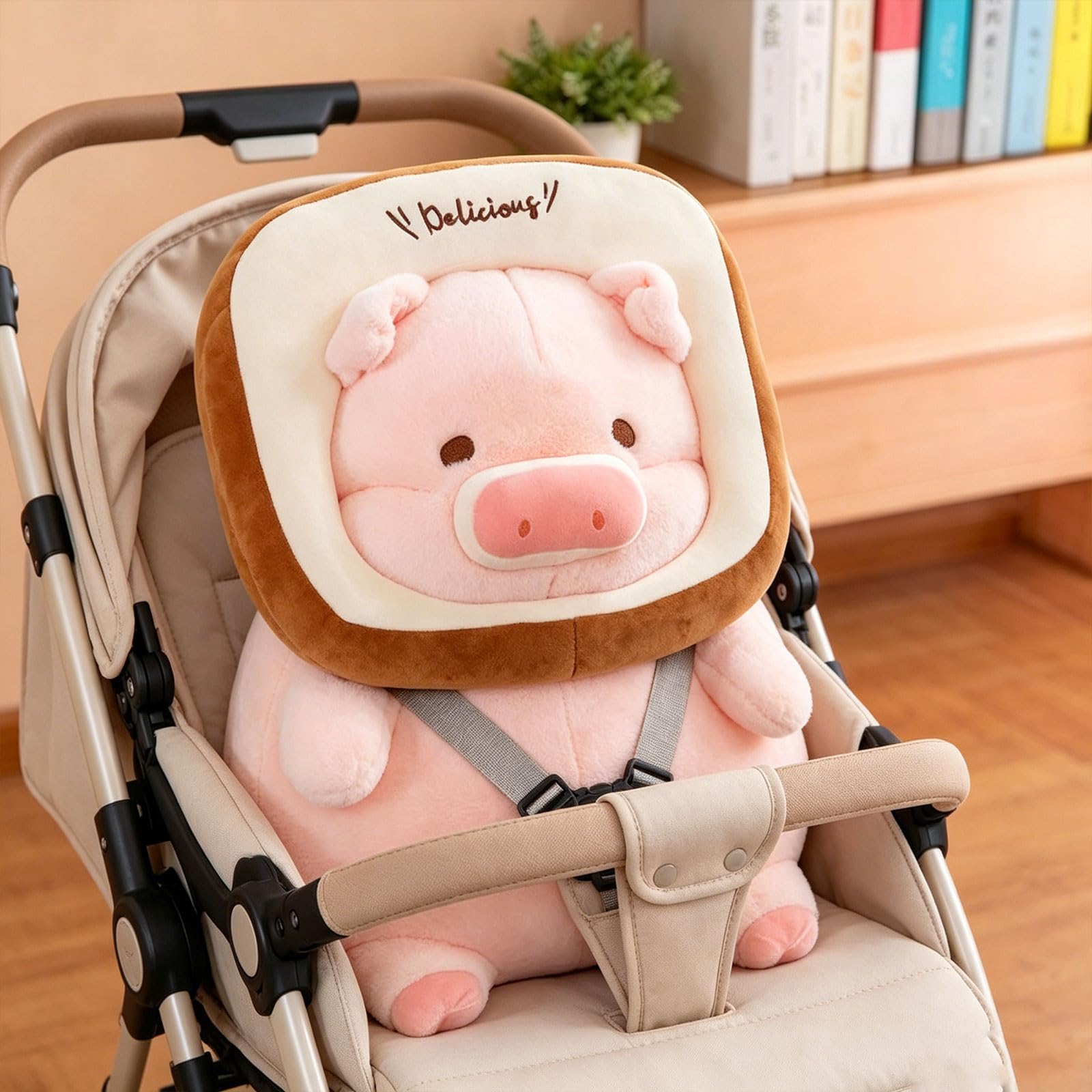 Rundes Toast Schwein Plüschtier, 30/35/45cm rosa Schwein Kuscheltier mit abnehmbarem Brotkranz und Delicious Stickerei, lustiges Ferkel Stofftier für Kinder, als Dekokissen und Geschenk (45 cm)