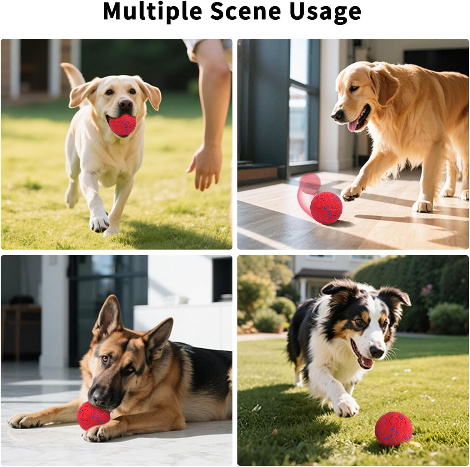SCHITEC Interactive Dog Toy Ball – Automatic Moving & Bouncing Balls for Large Dogs, Rechargeable Motorized Dog Ball, Stimulating Pet Toy for Active & Bored Medium Large Dogs (Red)