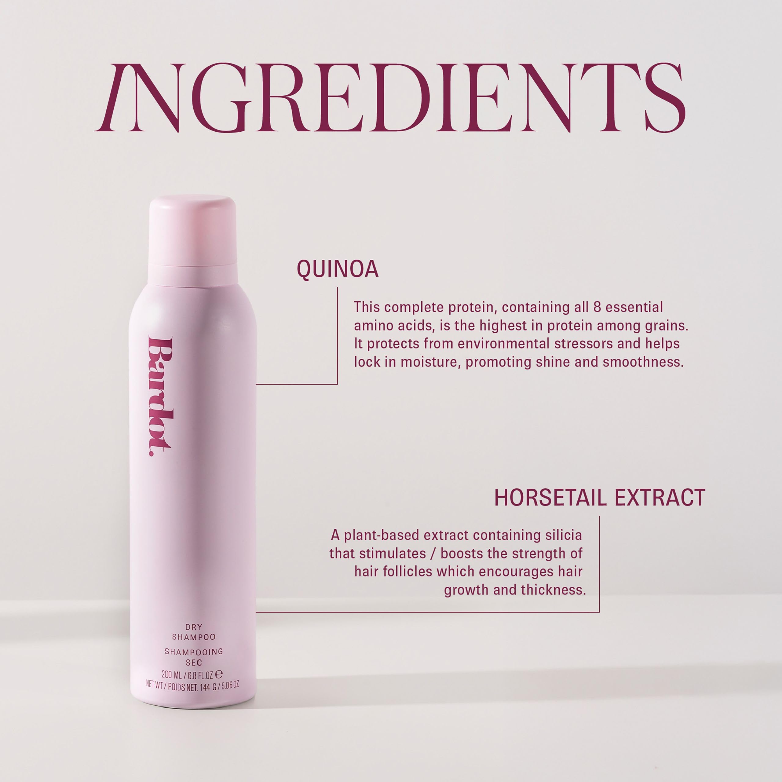 Bardot Dry Shampoo 198 g / Trockenshampoo / Absorbiert Fett, verleiht Volumen und Textur / mit Weizenprotein / Vegan