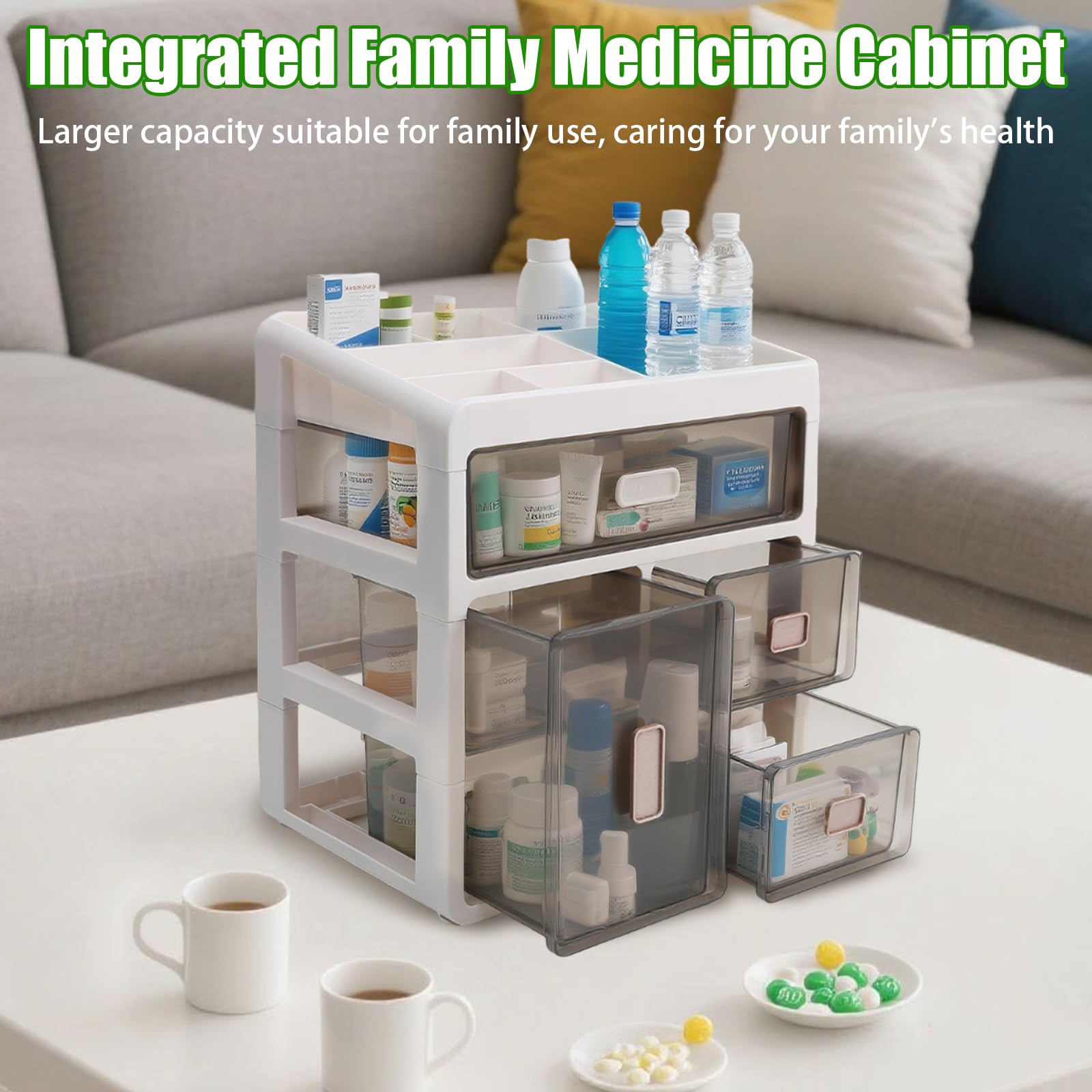 Caja de almacenamiento de medicamentos, caja de medicamentos de 4 niveles, contenedor de medicamentos, contenedor de almacenamiento para el hogar, oficina, dormitorio