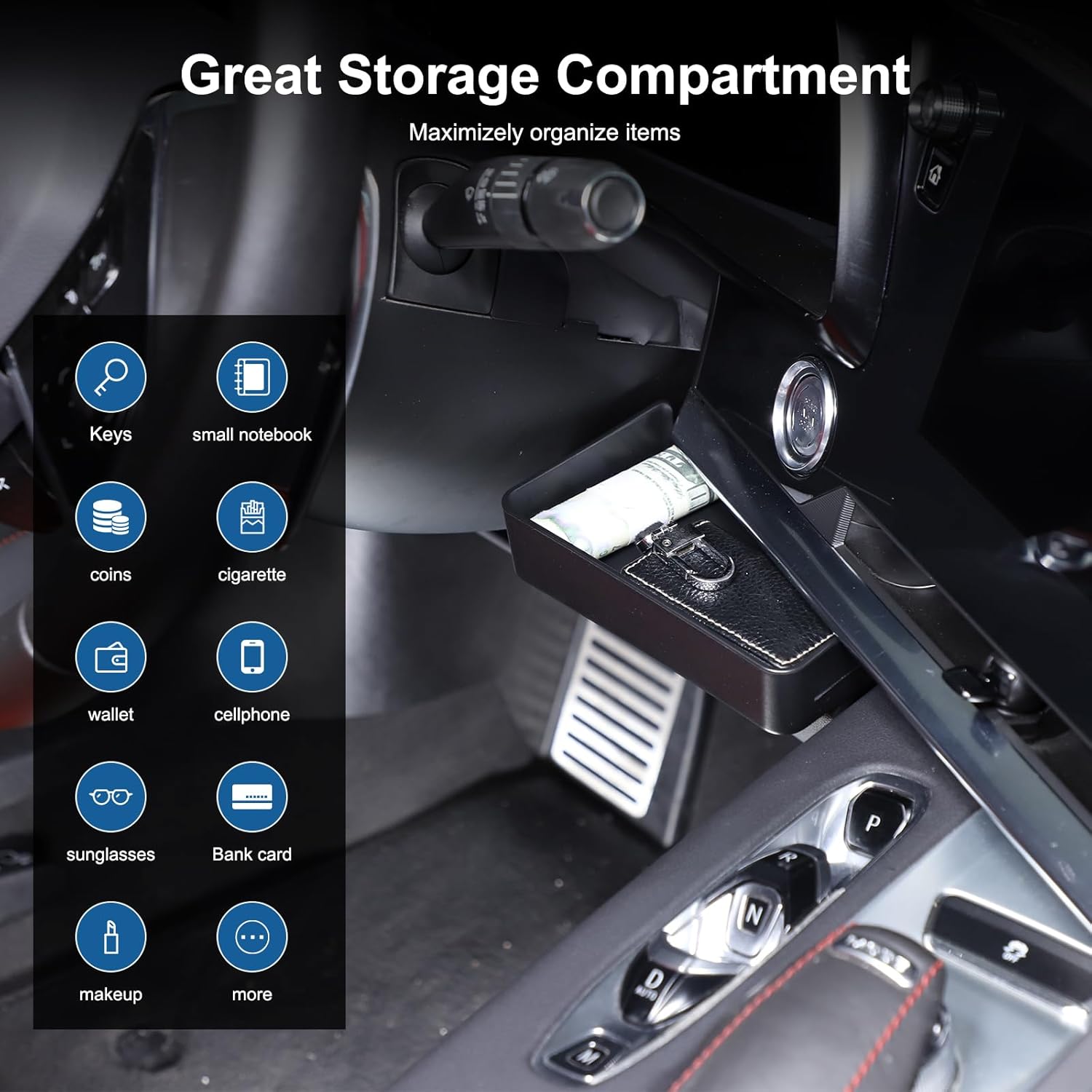 Car Dashboard Storage Tray Under Start Button for Corvette C8 2020-2025, Hidden Storage Tray Car Interior Center Console Organizer Accessories