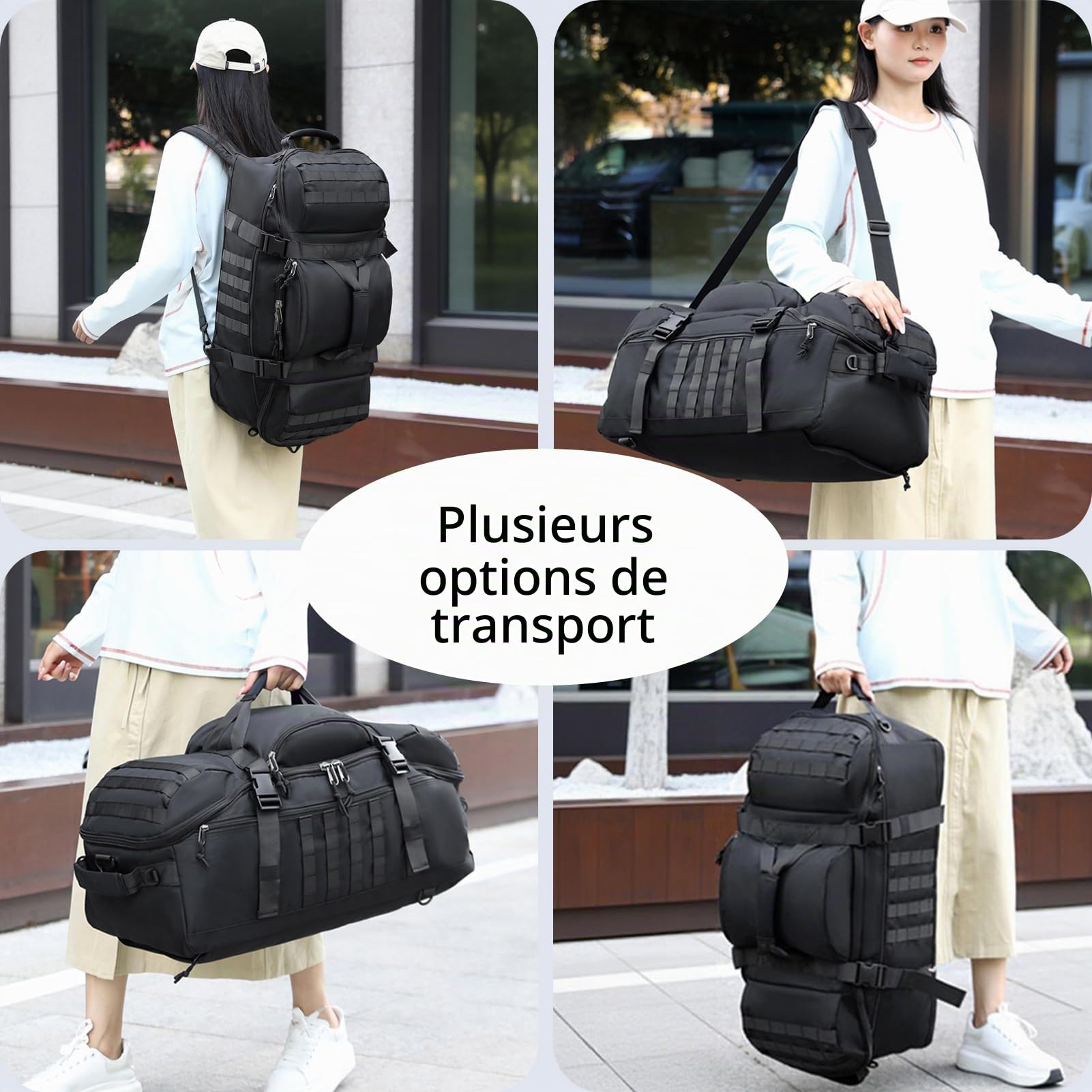 Sac De Voyage à roulettes 80L Grande Sac à Dos Sport Duffle Bag Imperméable Oxford Sport Bagage avec Compartiment Bretelles Pliable pour Camping randonnée Weekend Gym