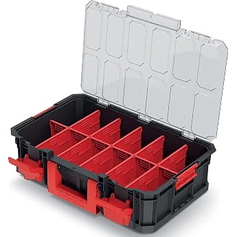 Kistenberg Assortment Box Tool Box Small Parts Organiser with Divider/Dividers Stackable Metal Hinges Transparent Lid Modular Solution 517 x 331 x 134 mm