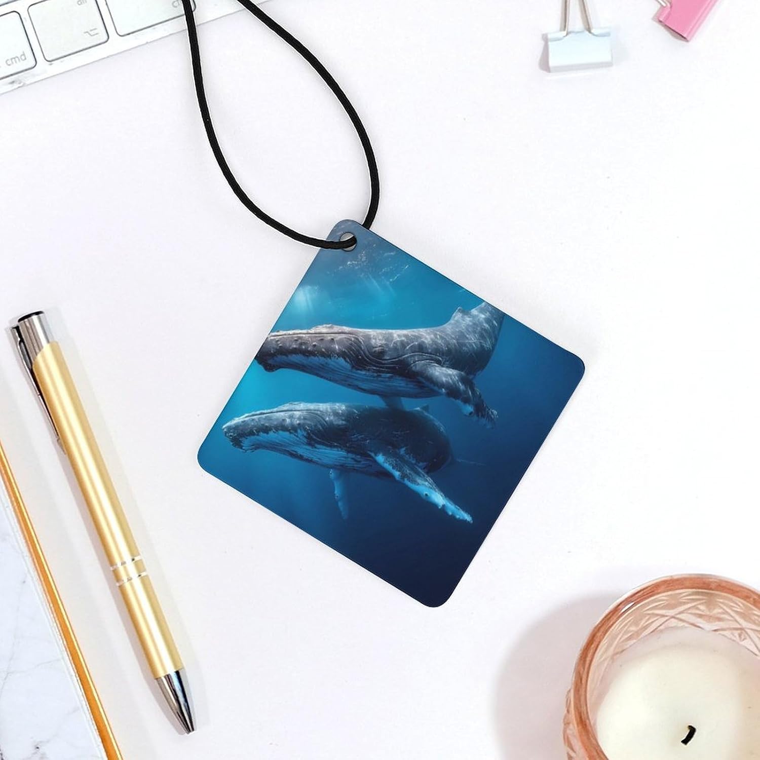 Ocean Humpback Whale Car Air Freshener Cute Hanging Aromatherapy Tablets for Car Home Rhombus
