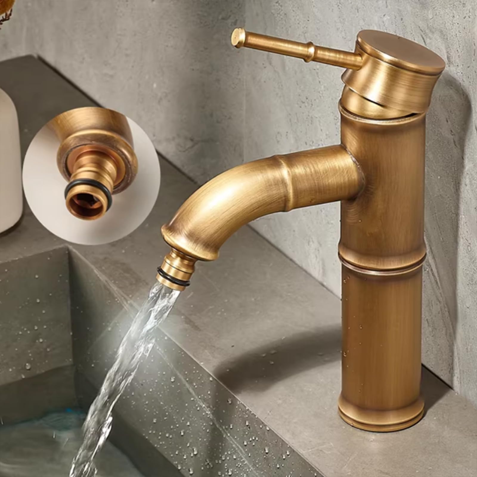 Rubinetto Giardino Decorativo In Ottone Antico Rubinetto Solo Acqua Fredda Esternoa Forma Di Bambù Imitazione,20 cm