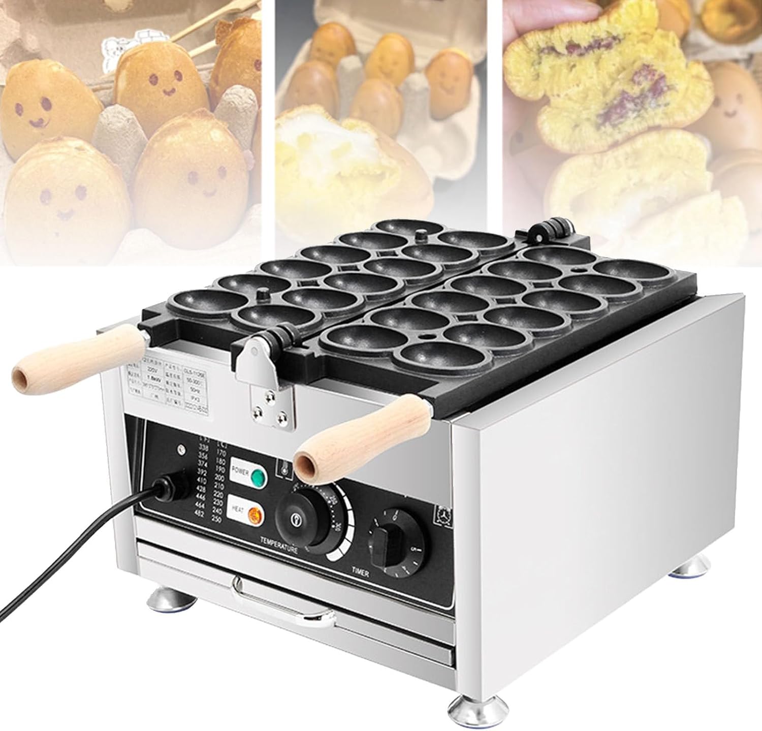 Bubble Waffle Maker 12Pcs Waffle Makers & Irons/Egg Shaped Waffle Maker with 180° Flip/Stainless Steel Double Sided Heating for Commercial,