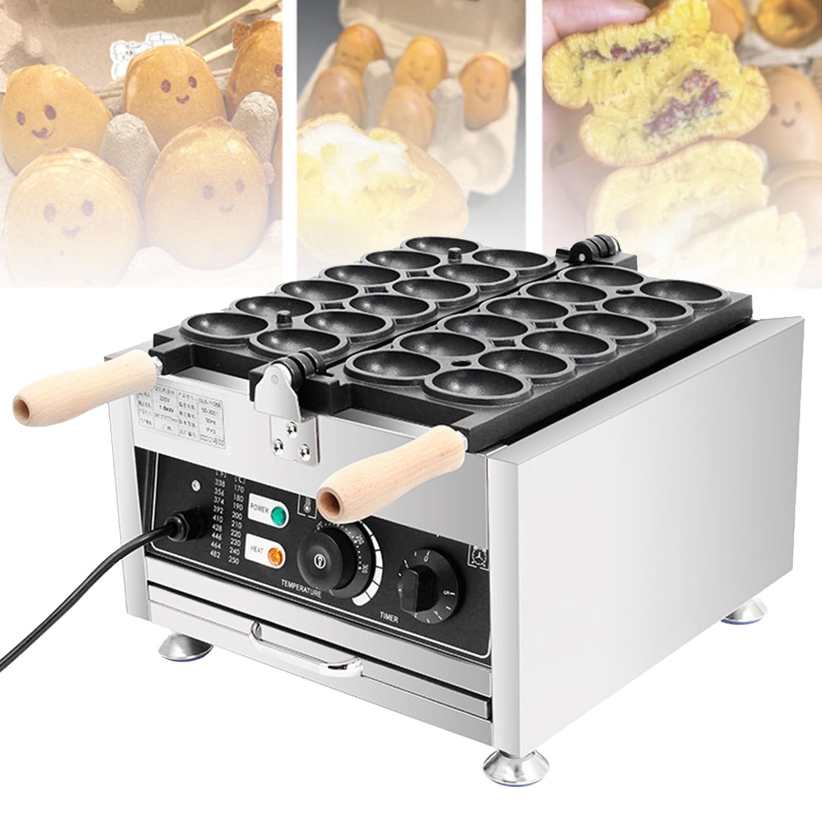 HTTGDGDH Bubble Waffle Maker 12Pcs Waffle Makers & Irons/Egg Shaped Waffle Maker With 180° Flip/Stainless Steel Double Sided Heating For Commercial,