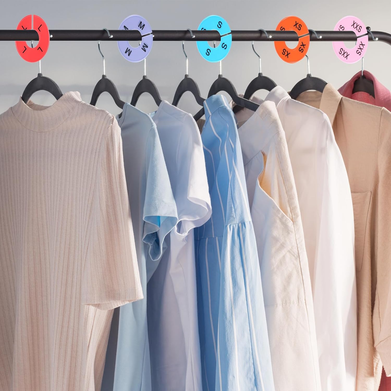 16 PCS Clothing Size Dividers, Round Colorful Clothing Rack Size Divider