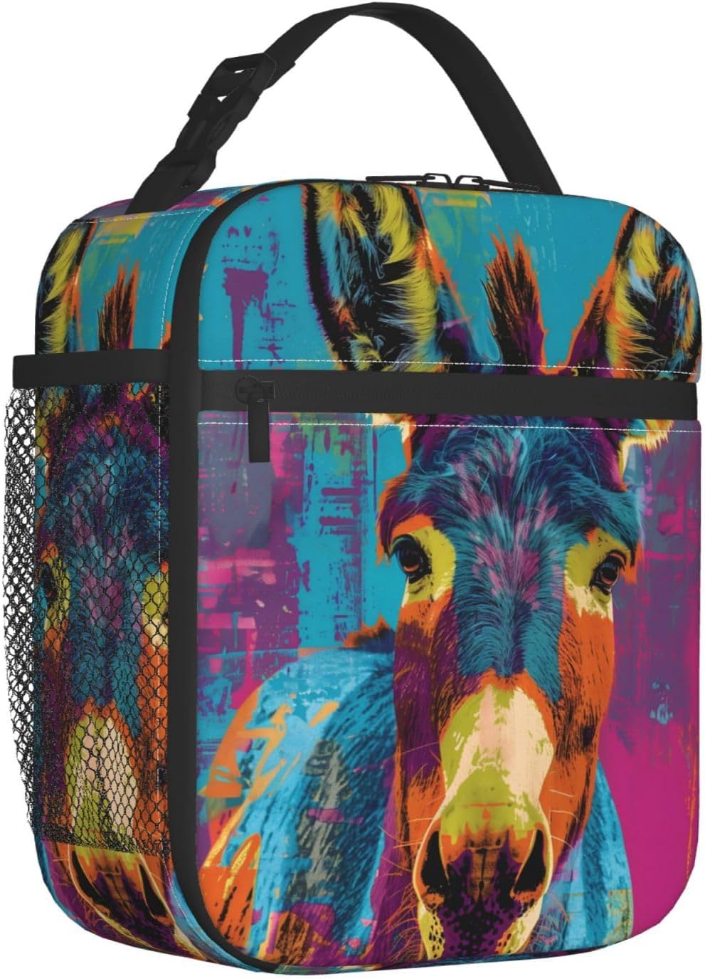 Colorful Donkey Print Insulated Lunch Box Gifts for Kids Adults Artistic Farm Animal Design Reusable Portable Lunchbox Cooler Lunchbag for Work Picnic School Travel or Hiking image 3