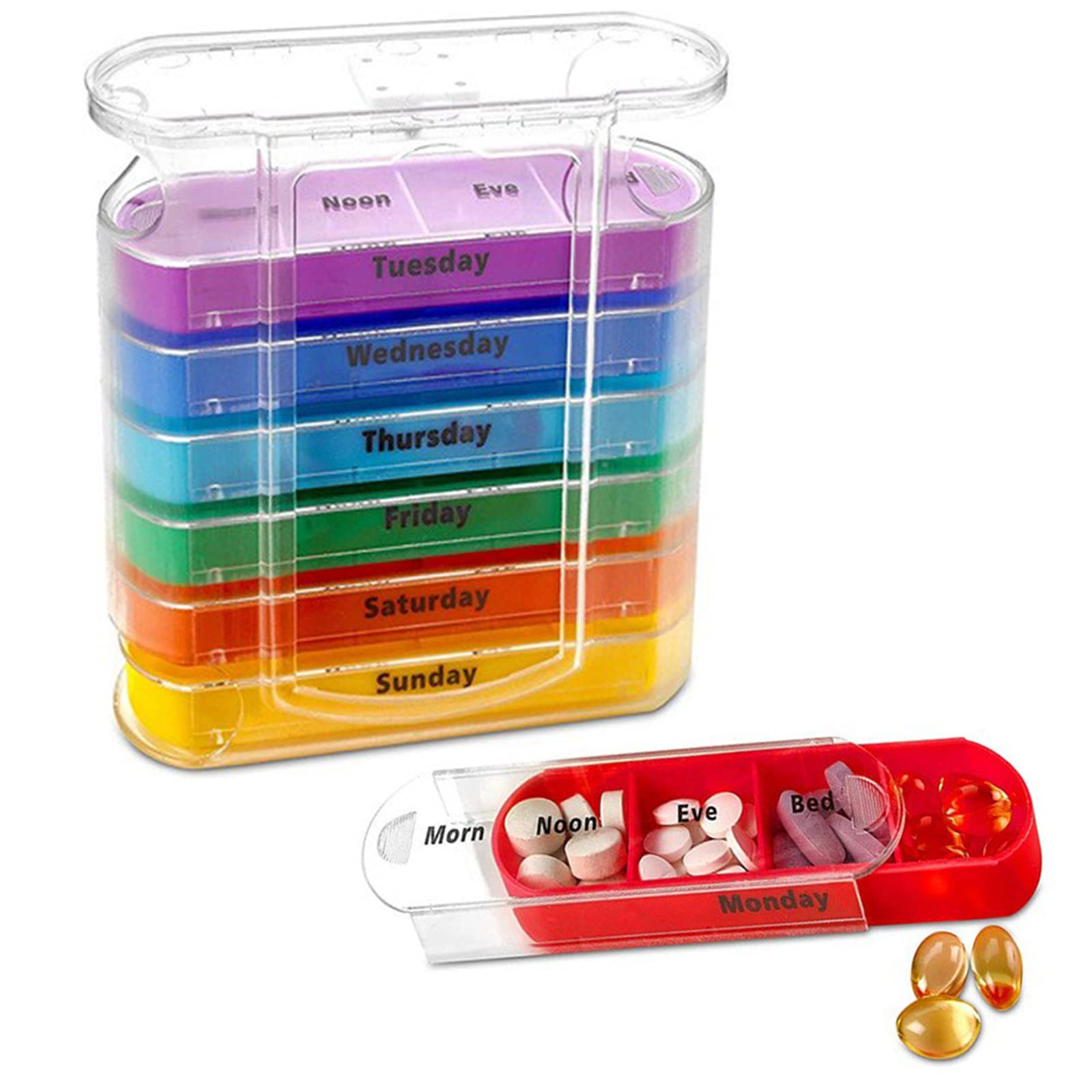 ABSOK Weekly Stackable Pill Organizer,4 Times A Day Pill Organizer Box Morning, Noon, Evening, and Bedtime,7 Stackable Compartments