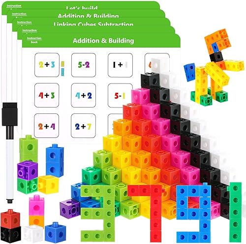 Miniatura 7 de Jenaai 500 cubos de vinculación con 18 piezas de tarjetas madre, cubos de conteo de plástico, cubos de matemáticas coloridos, manipulativos de