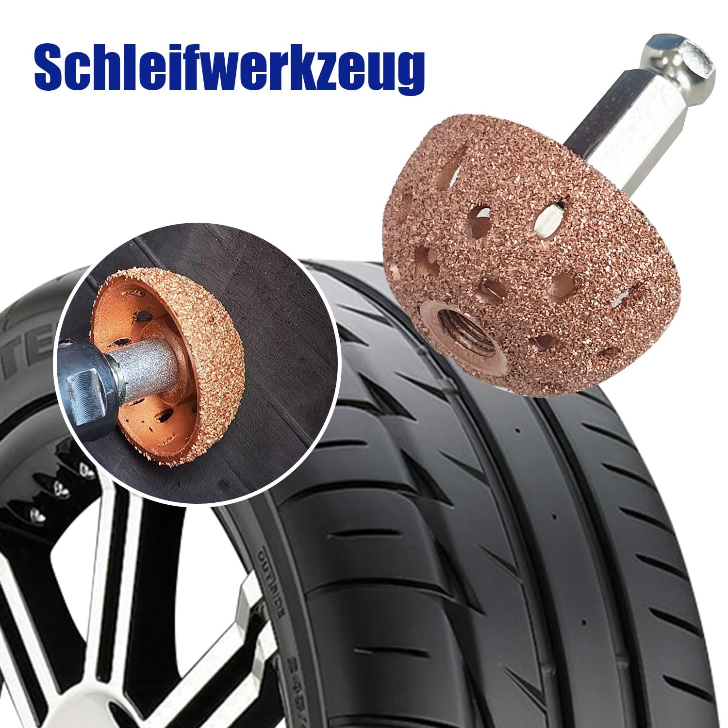 Reifen Reparatur Set mit 24 Gummistopfen, Wolfram-Schleifrad & Reifenroller inkl. 4mm Bohrer - Universelles Reifenflickzeug für Auto, LKW, Motorrad & Fahrrad