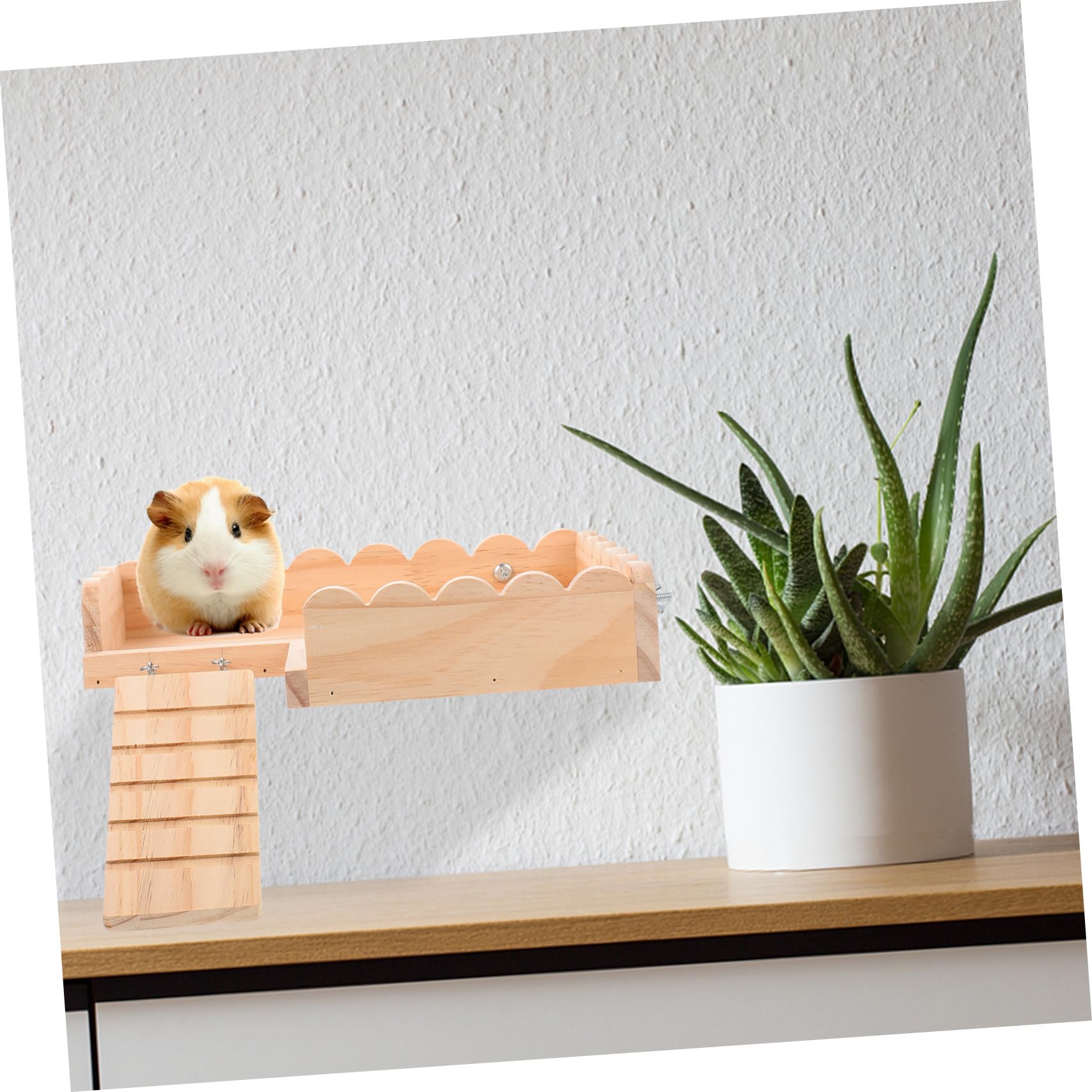 Hohopeti Hamster Plattform Holzspielzeug mit Leiter Stabile Kleintier Basis zum Klettern und Ruhen Langlebiges Holz für Hamster Meerschweinchen und Kleine Nager Einfache Installation