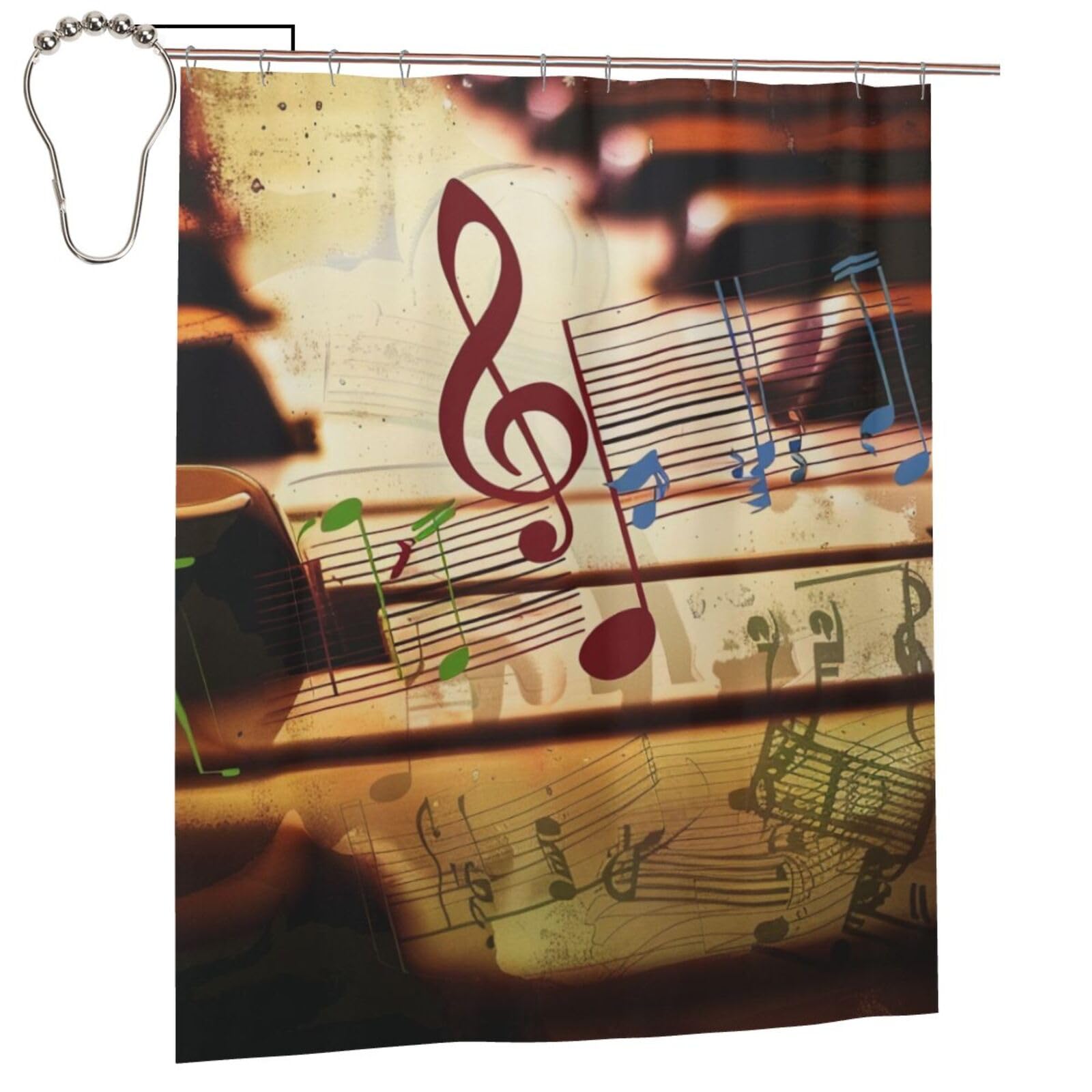 BWWHCCTI music Printed Shower Curtain With 12 Iron Hooks Opaque Quick Drying Waterproof Shower Curtains Sets For Bathroom 152x183 Cm