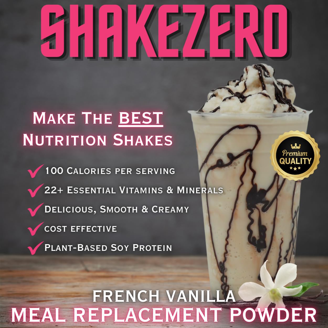 Shakezero French Vanilla (1-5lb Pkg) ~ Plant-Based Protein Powder Meal Replacement Shake Mix