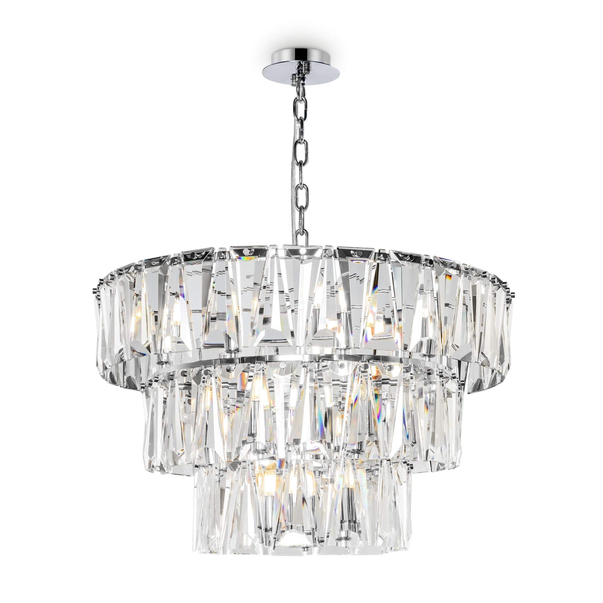 MAYTONI DECORATIVE LIGHTINGModern Crystal Chandelier, Chrome, Metal and Glass, Height-Adjustable, Art Deco Design, 18 Bulbs, for 18 Bulbs E14 40 W 230 V Not Included