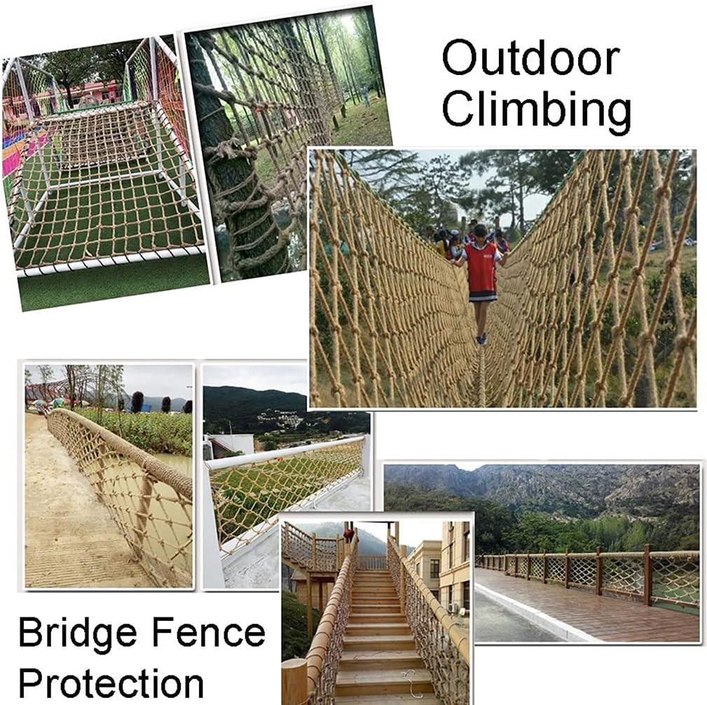 Kids Outdoor Climbing Rope Safety Net 1x1m (3.28x3.28ft) - Durable Hemp Cargo Net for Balcony & Stair Protection, Decorative Hanging Bridge for Safety & Play