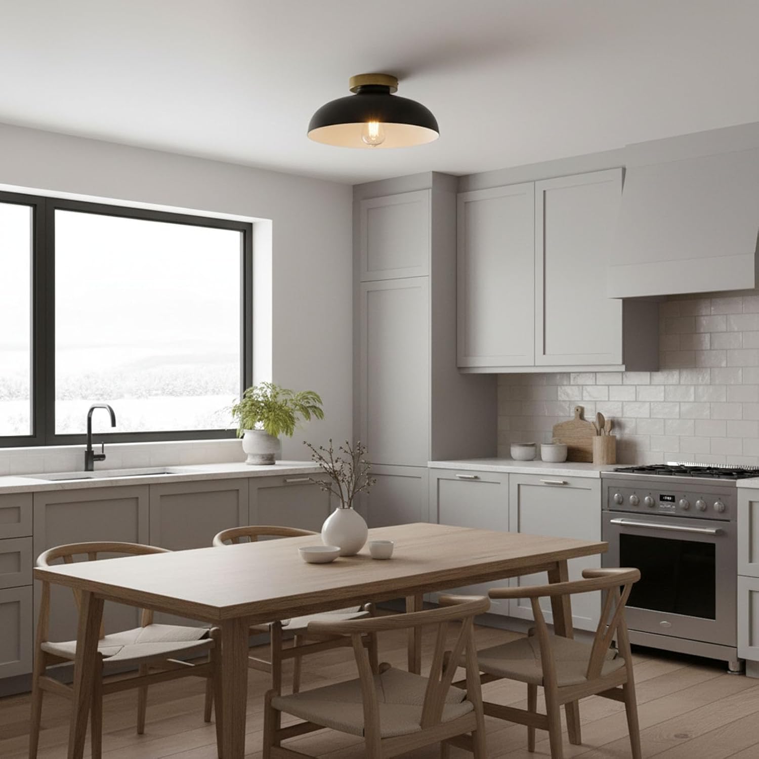 2 Pack Modern Semi Flush Mount Ceiling Light,Industrial Black and Gold Ceiling Fixtures,E26 Ceramic Lamp Head Light Fixture for Kitchen Entryway Hallway Laundry Room Bedroom Foyer 11.8 Inch