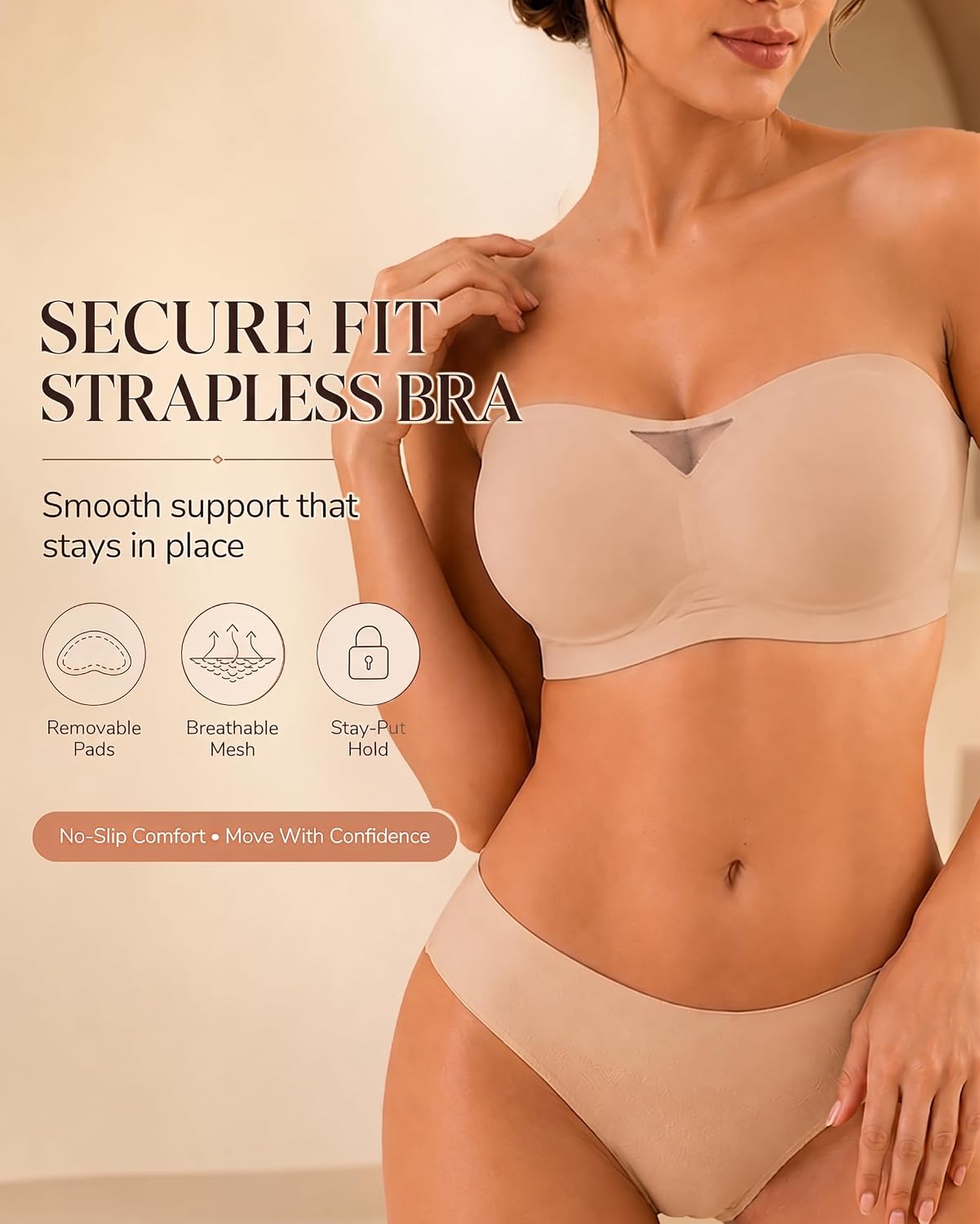Women's Strapless Jelly Bra Push Up Wireless Seamless Bras | Non Slip Supportive No Underwire Padded Classic Everyday Bra