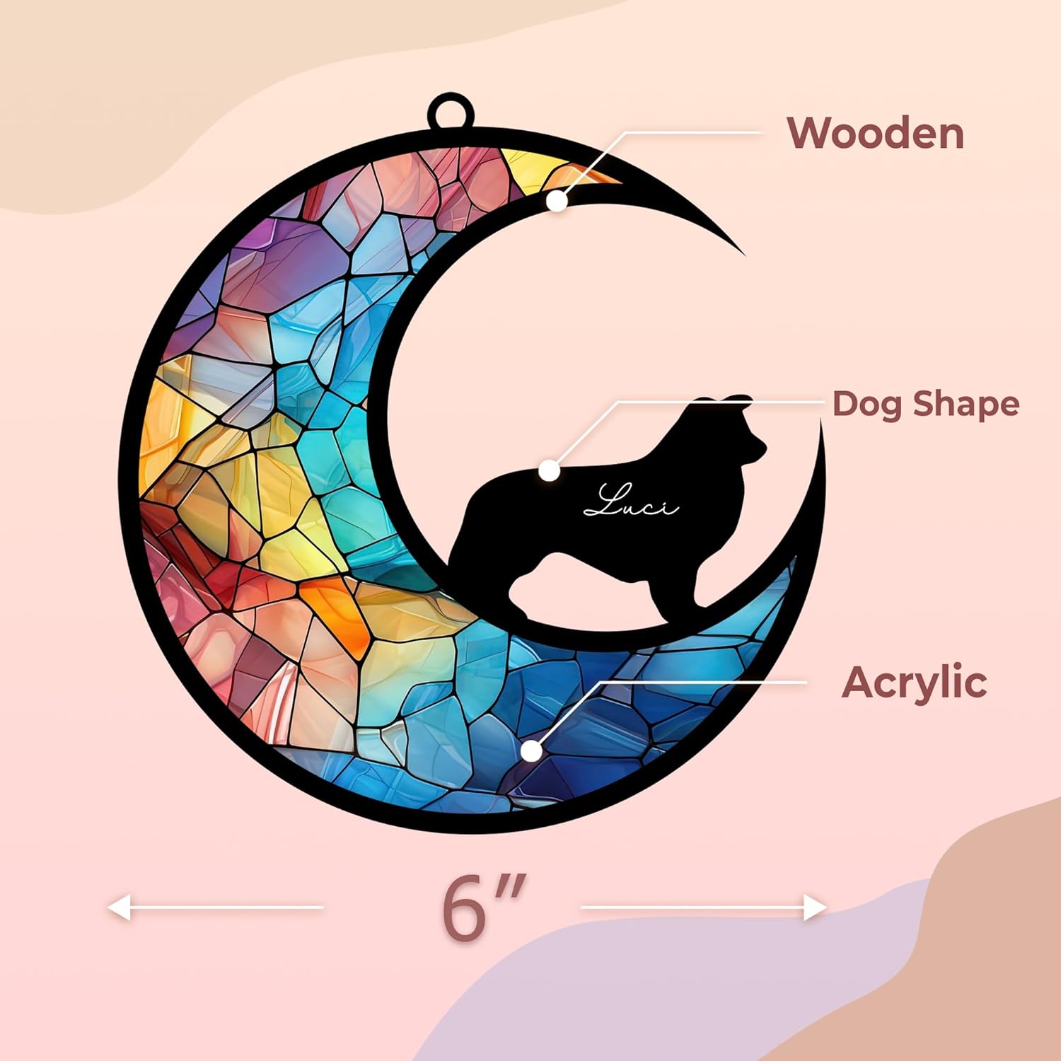 6'' Border Collie Dog Memorial Suncatcher Custom Name Dog Breeds Pet Ornament Window Car Hanging, Sympathy Gift Loss of Pet Passed Away Remembrance Gifts for Dog Lovers Home Decor SCD-B5-6-62 - Image 2